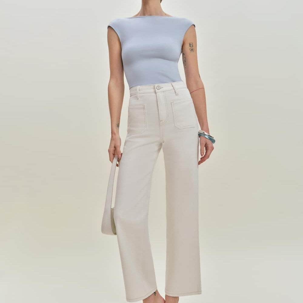Alyssa Stretch High Rise Wide Leg Cropped Jeans Size 32 NWOT